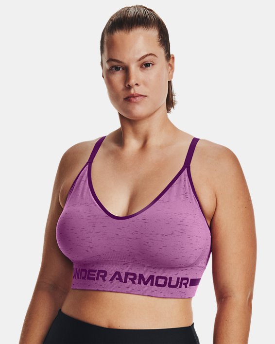 Women's UA Seamless Low Long Heather Sports Bra in Purple image number 4